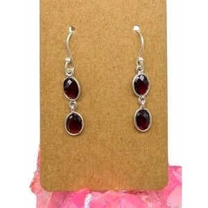 Hessonite Garnet Earrings Solid 925 Sterling Silver Checker Briolette Faceted